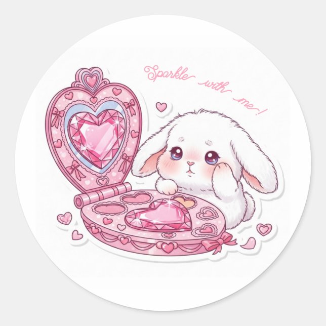 Sparkle Heart Palette Bunny - Pink Magic Kawaii Classic Round Sticker (Front)