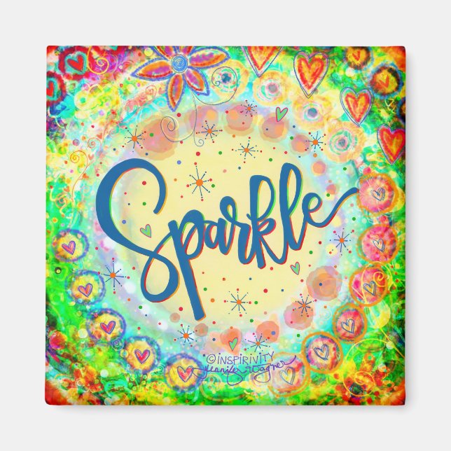 Sparkle Hearts Pretty Floral Colourful Inspirivity Magnet (Front)