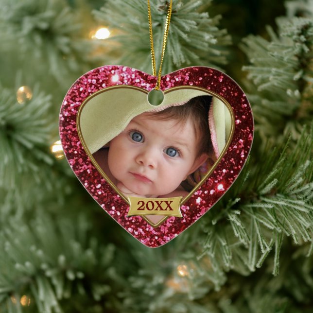 Sparkle Hearts (red) Photo Frame Ornament (Tree)