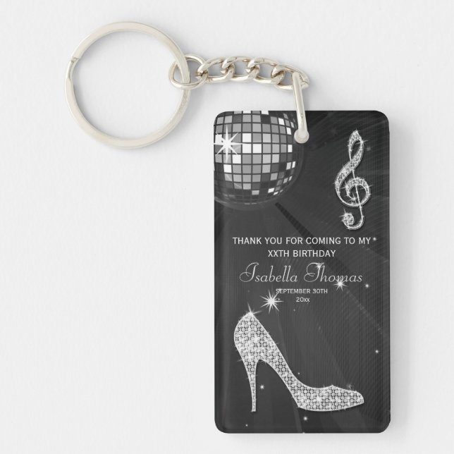 Sparkle Heels Black Disco Ball Birthday Thank You Key Ring (Front)