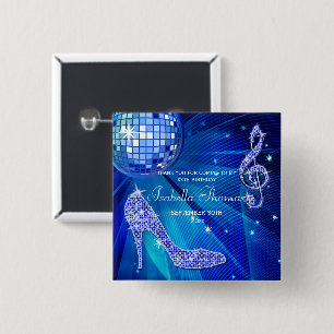 Sparkle Heels Blue Disco Ball Birthday Thank You 15 Cm Square Badge
