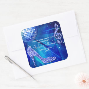 Sparkle Heels Blue Disco Ball Birthday Thank You Square Sticker