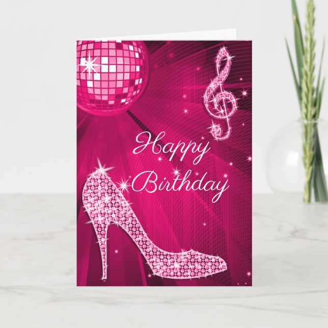 Sparkle Heels Hot Pink Disco Ball Card (Front)