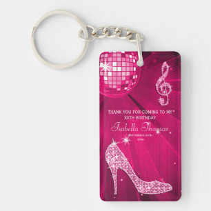 Sparkle Heels Pink Disco Ball Birthday Thank You Key Ring
