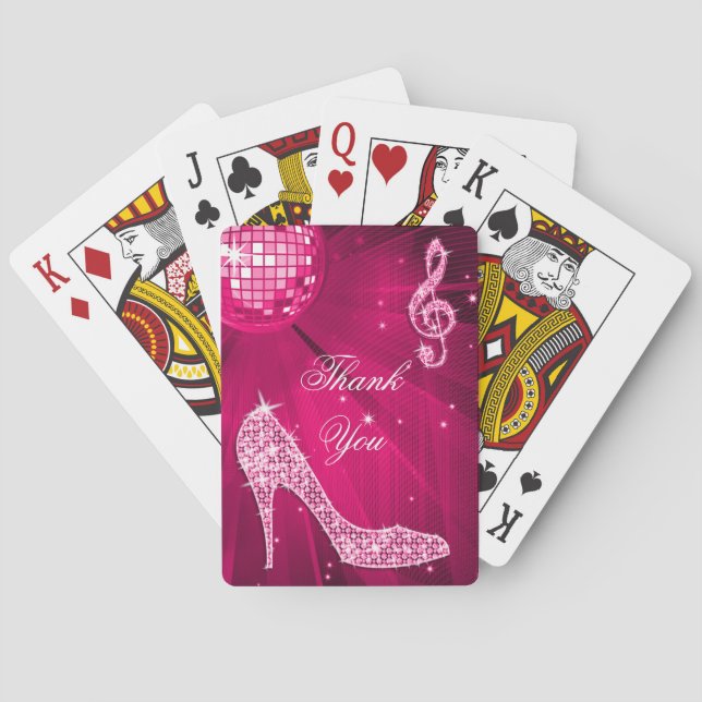 Sparkle Heels Pink Disco Ball Birthday Thank You Playing Cards (Back)