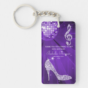 Sparkle Heels Purple Disco Ball Birthday Thank You Key Ring