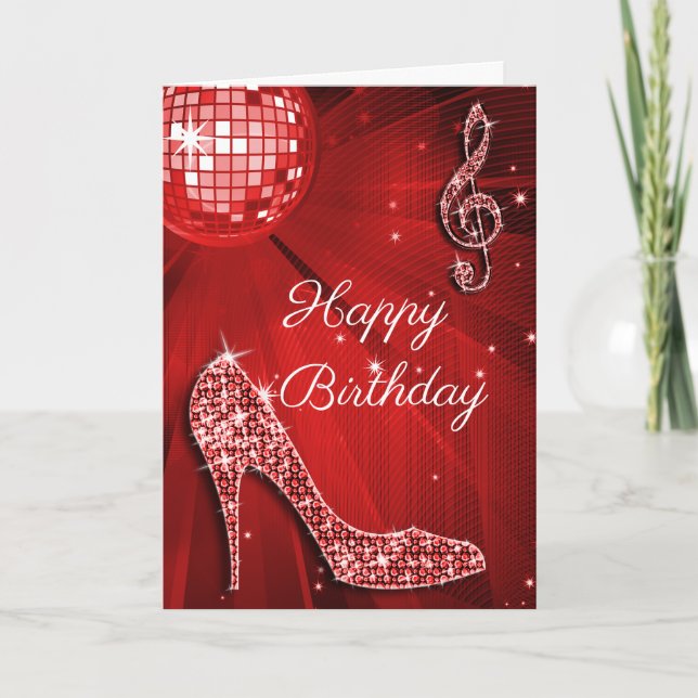 Sparkle Heels Red Disco Ball Card (Front)