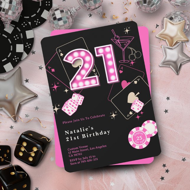 Sparkle Hot Pink Casino Dice & Chips 21st Birthday Invitation (Sparkle Hot Pink Casino Dice & Chips 21st Birthday Invitation)