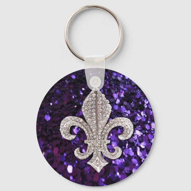 Sparkle jewel Fleur De Lis Purple Key Ring (Front)