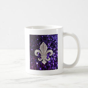 Sparkle jewel Fleur De Lis Sequins Purple Coffee Mug