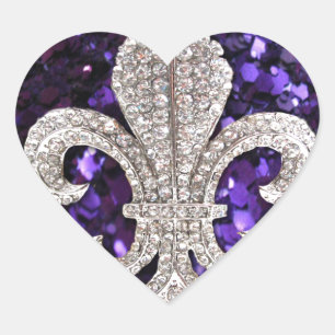 Sparkle jewel Fleur De Lis Sequins Purple Heart Sticker