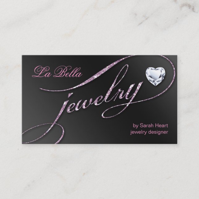 Sparkle Jewellery Business Card Black Pink Heart 3 (Front)