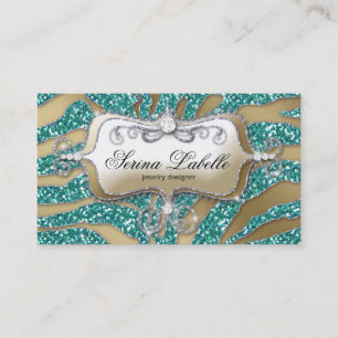 Sparkle Jewellery Business Card Zebra Gold Teal
