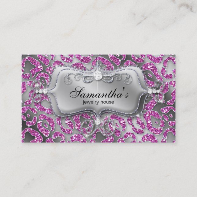 Sparkle Jewellery Business Card Zebra Pink Silver (Front)