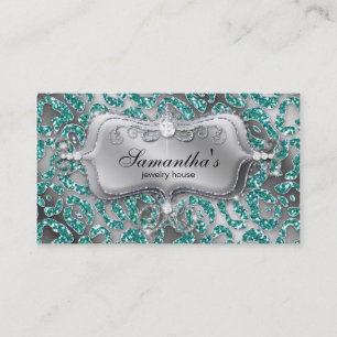 Sparkle Jewellery Business Card Zebra Teal 2 Silve