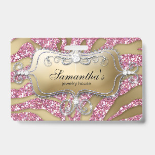 Sparkle Jewellery Zebra Gold Pink ID Badge