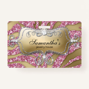 Sparkle Jewellery Zebra Gold Pink ID Badge