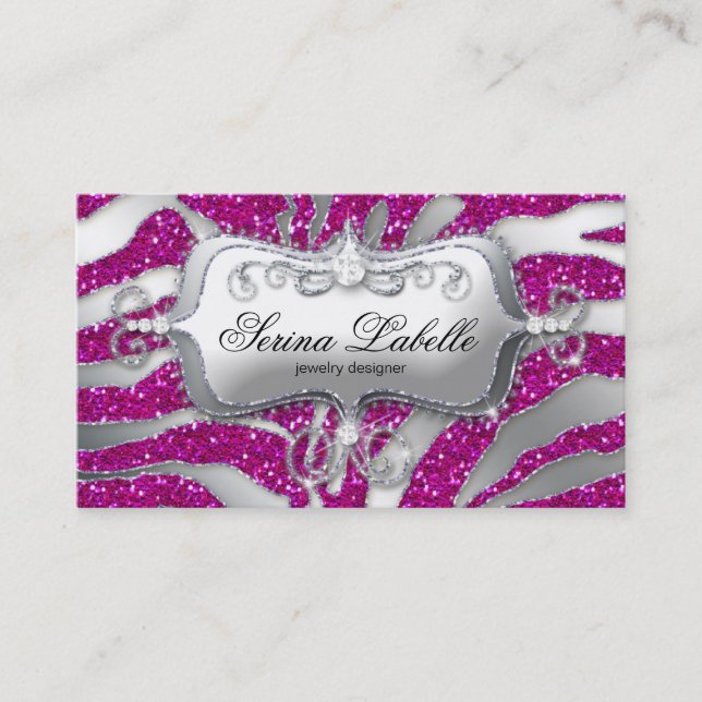 Sparkle Jewellery Zebra Silver Pink  Business Card (Front)