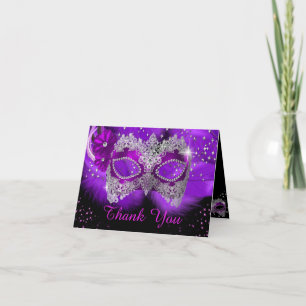 Sparkle Lace Mask Purple Masquerade Thank You Card