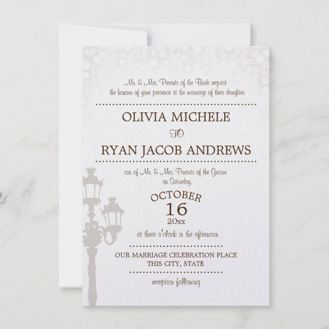 Sparkle Lamp Post Gala Wedding Invitation (Front)