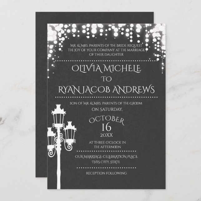 Sparkle Lamp Post Gala Wedding Slate Invitation (Front/Back)