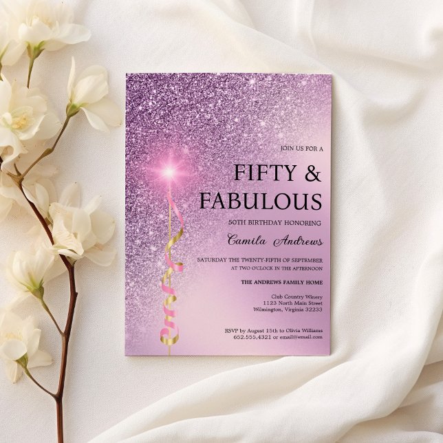 Sparkle lavender gradient glitter 50th Birthday Invitation (Sparkle lavender gradient glitter 50th Birthday)