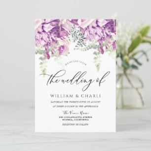 Sparkle Lavender Purple  & Silver Floral Wedding Invitation