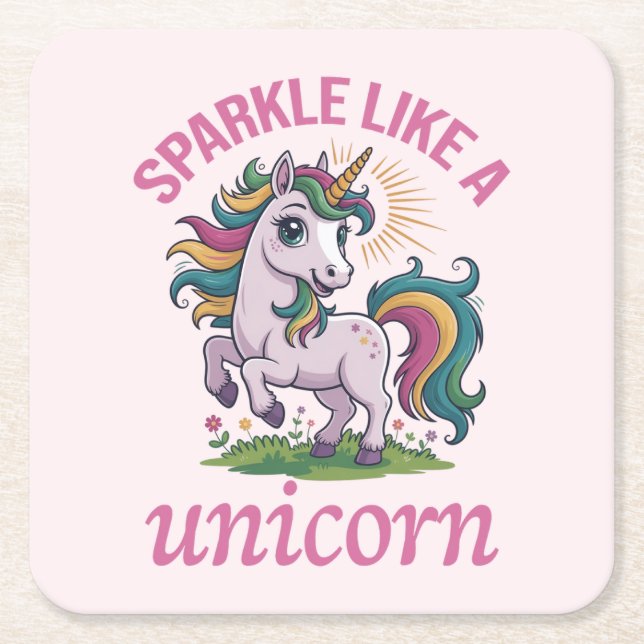 Sparkle like a unicorn square paper coaster (Front)