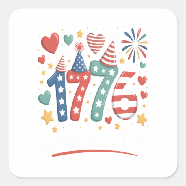 Sparkle Like It’s 1776 4th of July Fireworks Square Sticker (Front)