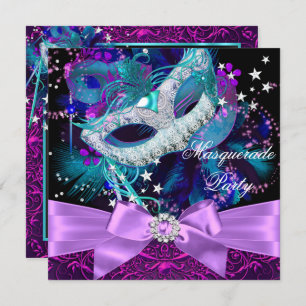Sparkle Mask Bow Masquerade Party Invitation