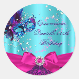 Sparkle Mask & Bow Quinceanera Birthday Sticker