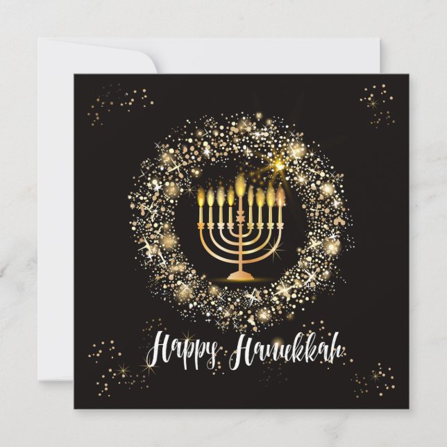 Sparkle Menorah Hanukkah Invitation (Front)
