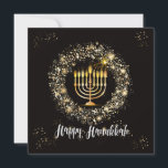 Sparkle Menorah Hanukkah Invitation<br><div class="desc">Hanukkah party design with a gold menorah and silver and gold sparkles on a black background.</div>