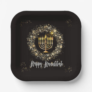 Sparkle Menorah Hanukkah Paper Plate