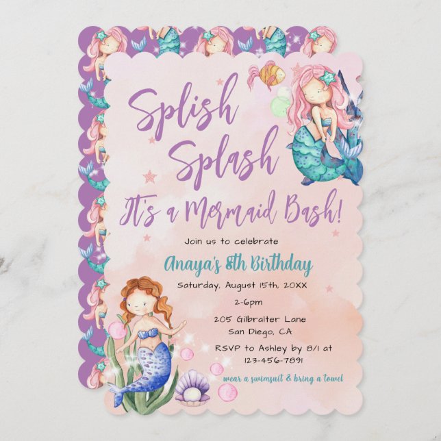 Sparkle Mermaid Bash Birthday  Invitation (Front/Back)