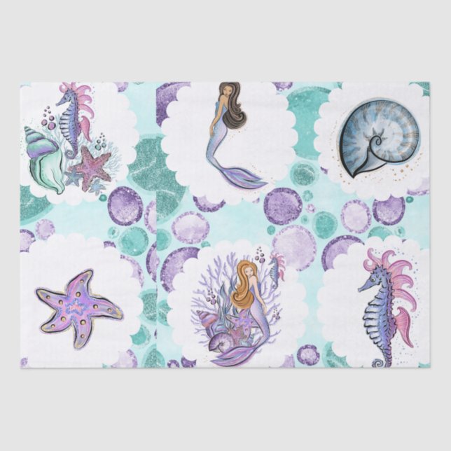 Sparkle Mermaid & Seahorse  With Matching Back  Tissue Paper (Front)