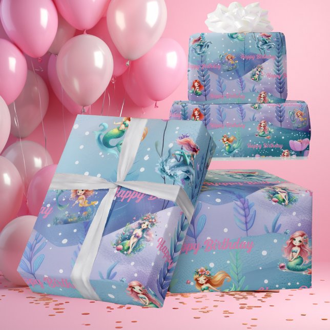 Sparkle Mermaids Birthday Gift Wrapping Paper     (Creator Uploaded)