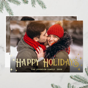 Sparkle Merry Christmas 2 PHOTO Greeting Gold Foil Holiday Card