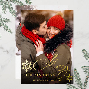 Sparkle Merry Christmas 2 PHOTO Greeting Gold Foil Holiday Card