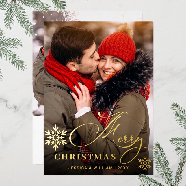 Sparkle Merry Christmas 2 PHOTO Greeting Gold Foil Holiday Card (Creator Uploaded)