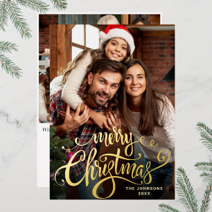 Sparkle Merry Christmas 2 PHOTO Greeting Gold Foil Holiday Card