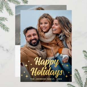 Sparkle Merry Christmas 2 PHOTO Greeting Gold Foil Holiday Card