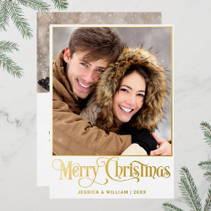 Sparkle Merry Christmas 2 PHOTO Greeting Gold Foil Holiday Card