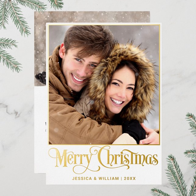 Sparkle Merry Christmas 2 PHOTO Greeting Gold Foil Holiday Card (Creator Uploaded)