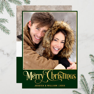 Sparkle Merry Christmas 2 PHOTO Greeting Gold Foil Holiday Card