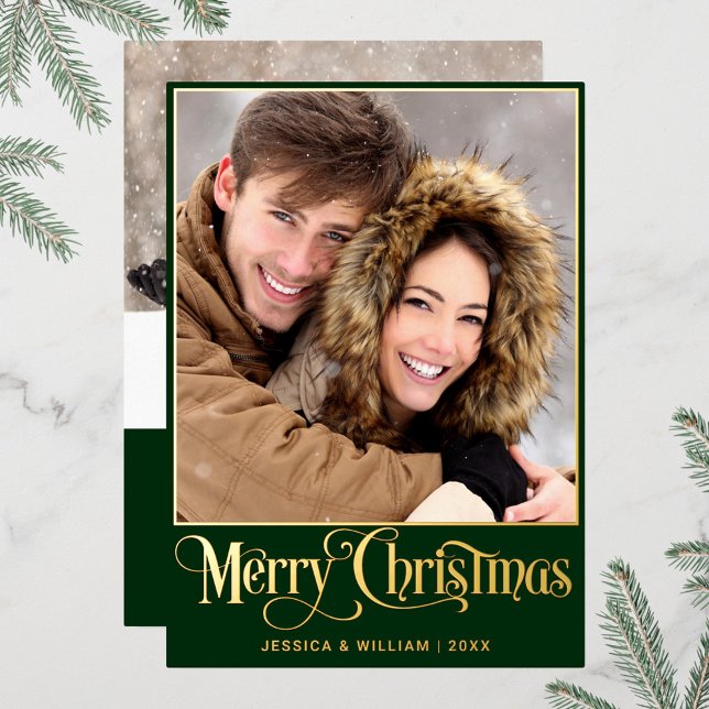Sparkle Merry Christmas 2 PHOTO Greeting Gold Foil Holiday Card (Creator Uploaded)