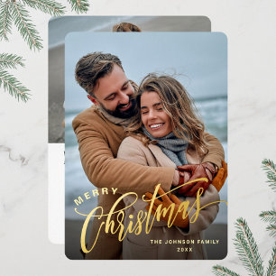 Sparkle Merry Christmas 2 PHOTO Greeting Gold Foil Holiday Card