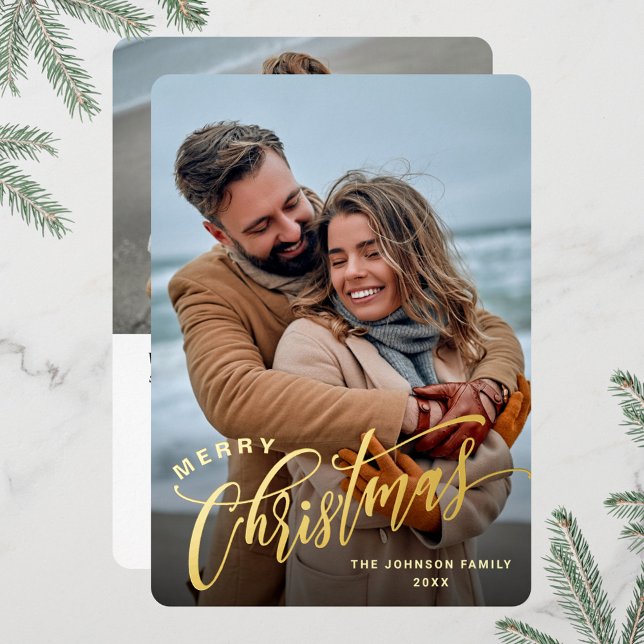 Sparkle Merry Christmas 2 PHOTO Greeting Gold Foil Holiday Card (Creator Uploaded)