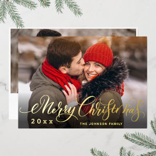 Sparkle Merry Christmas 2 PHOTO Greeting Gold Foil Holiday Card