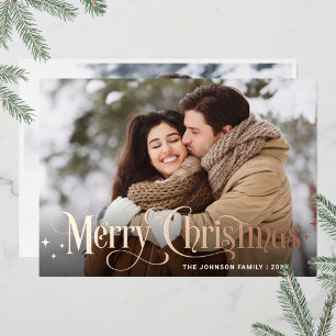 Sparkle Merry Christmas 2 PHOTO Greeting Rose Gold Foil Holiday Card